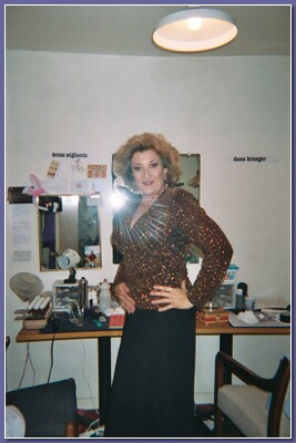 Carlotta Campion (Donna Migliaccio, Founder of Signature Theatre) posing backstage.