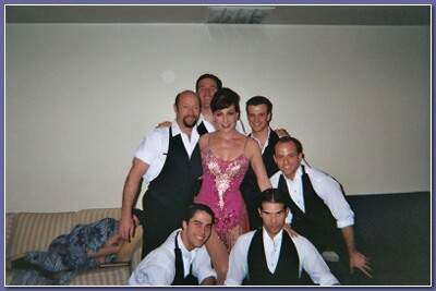 Judy Mclane(Phyllis) with chorus boys(I'm the one furthest right, crouching) in our costumes for  "Lucy & Jessie"