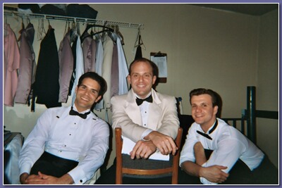 A casual moment in the men' s dressing room (l to r: Eduaro Placer, Me, Joe Pindalski)